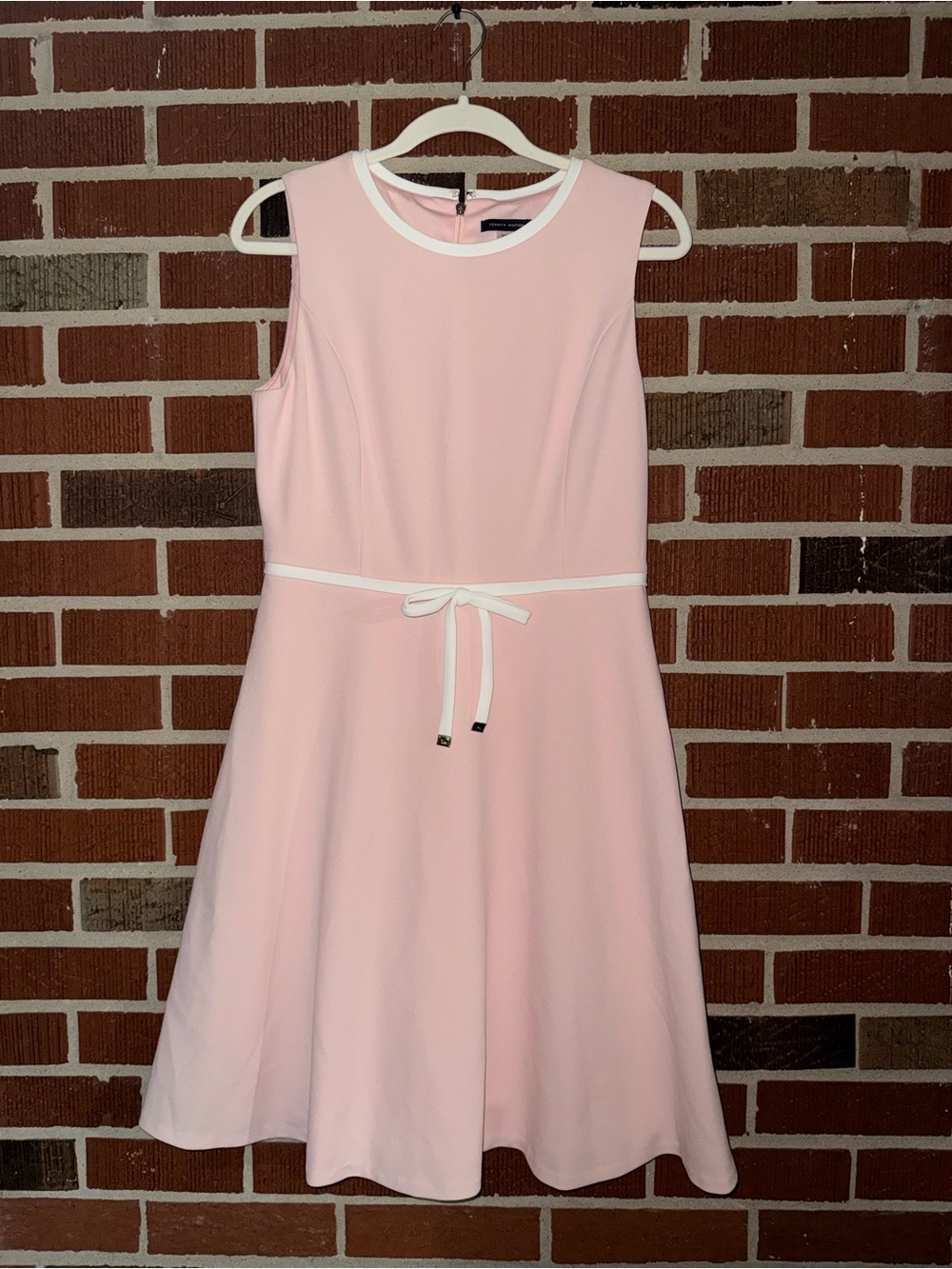 Tommy Hilfiger Light Pink Sleeveless Fit-and-Flare Dress with White Trim